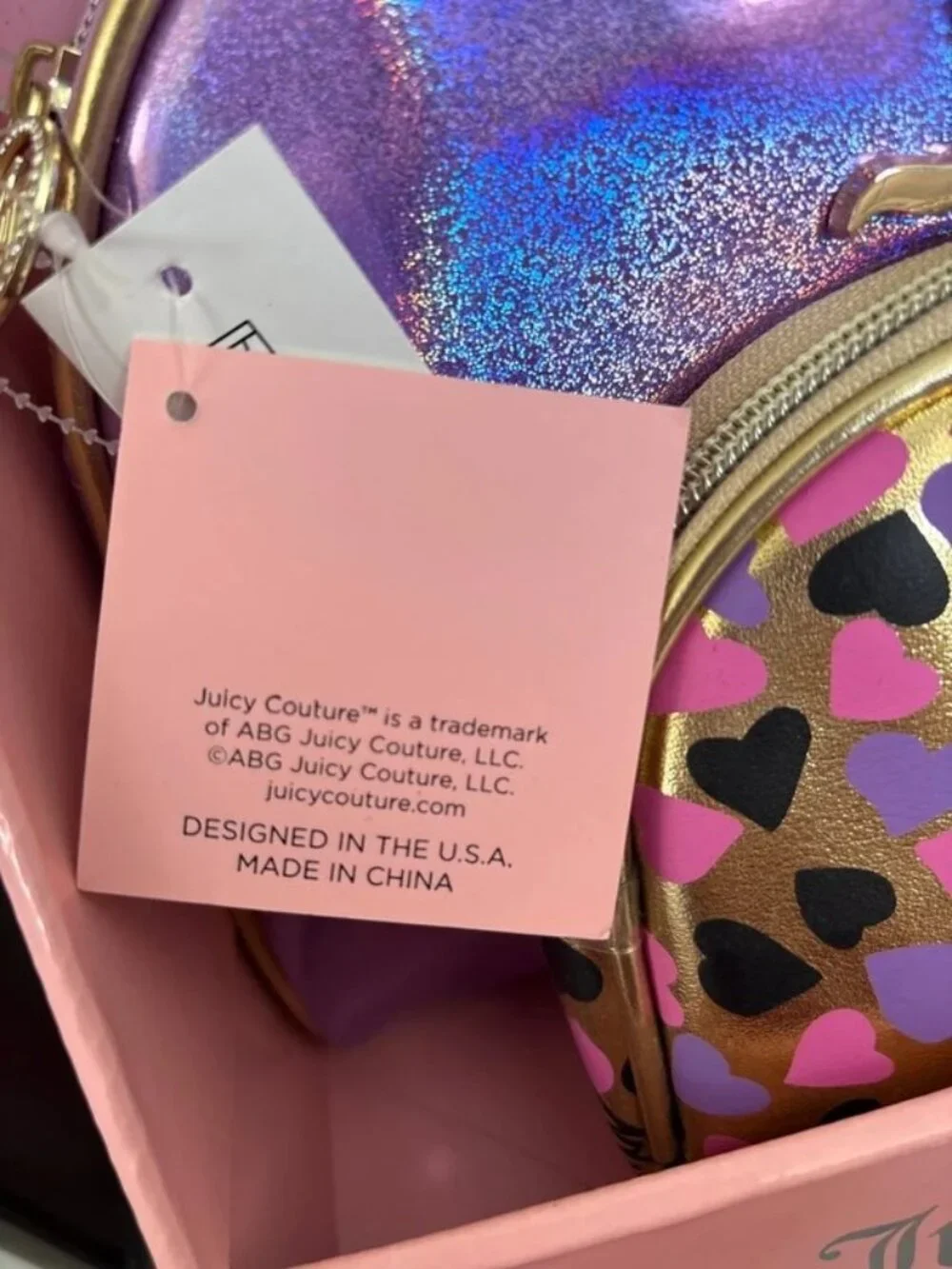 Juicy Couture Holographic Purple & Gold Heart Cosmetic Bag Set